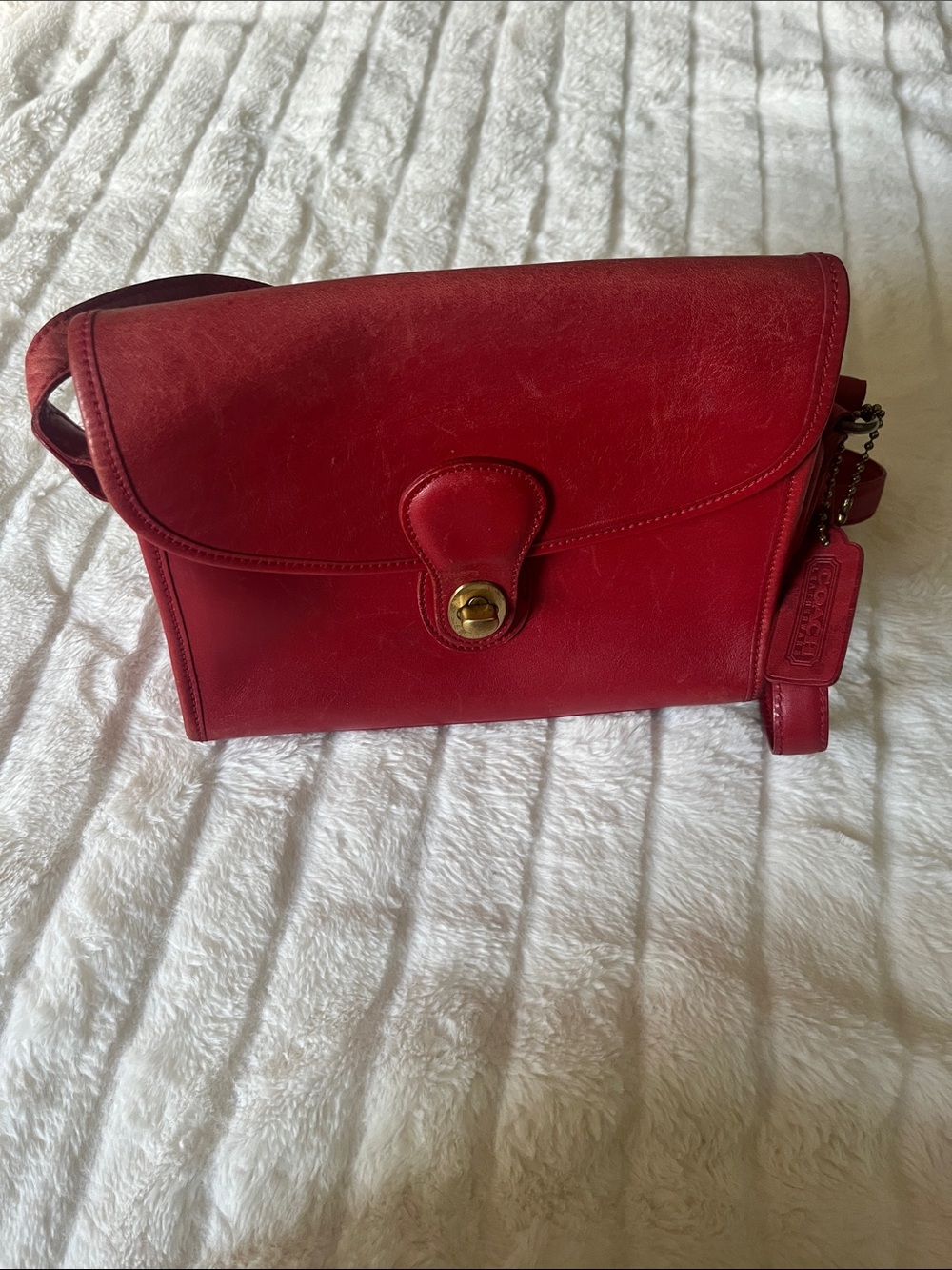 Coach  Vintage Devon Red Leather Turnlock Crossbody
